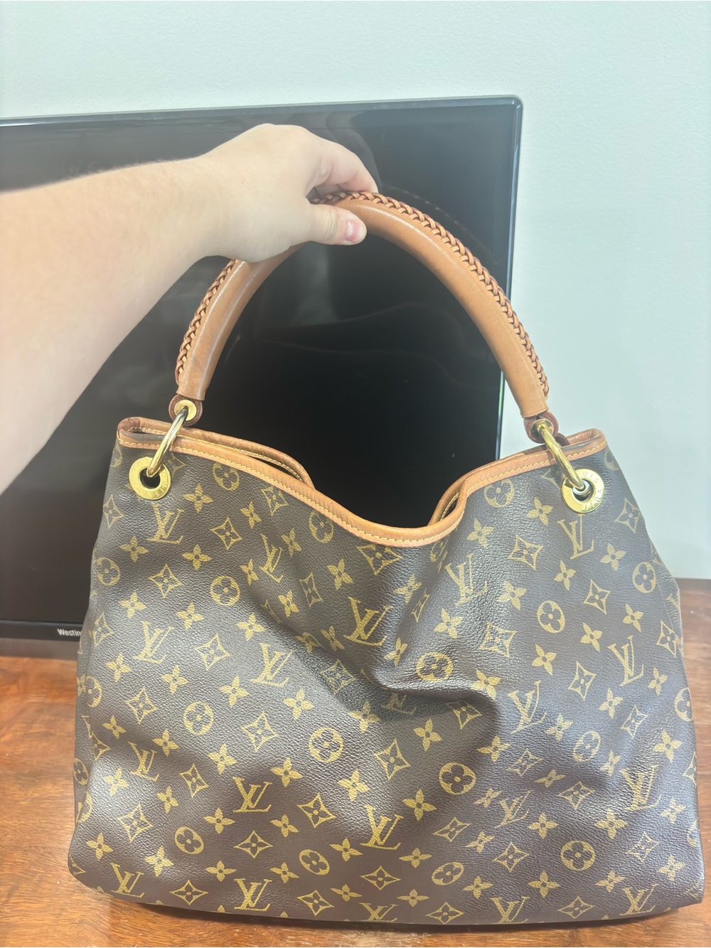 Louis Vuitton Monogram Canvas Shoulder Hobo with Tan Braided Handle